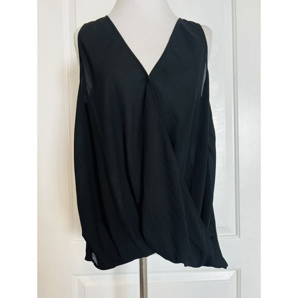 LUSH Anthropologie Boutique V-Neck Faux Wrap Semi Sheer Sleeveless Blouse M